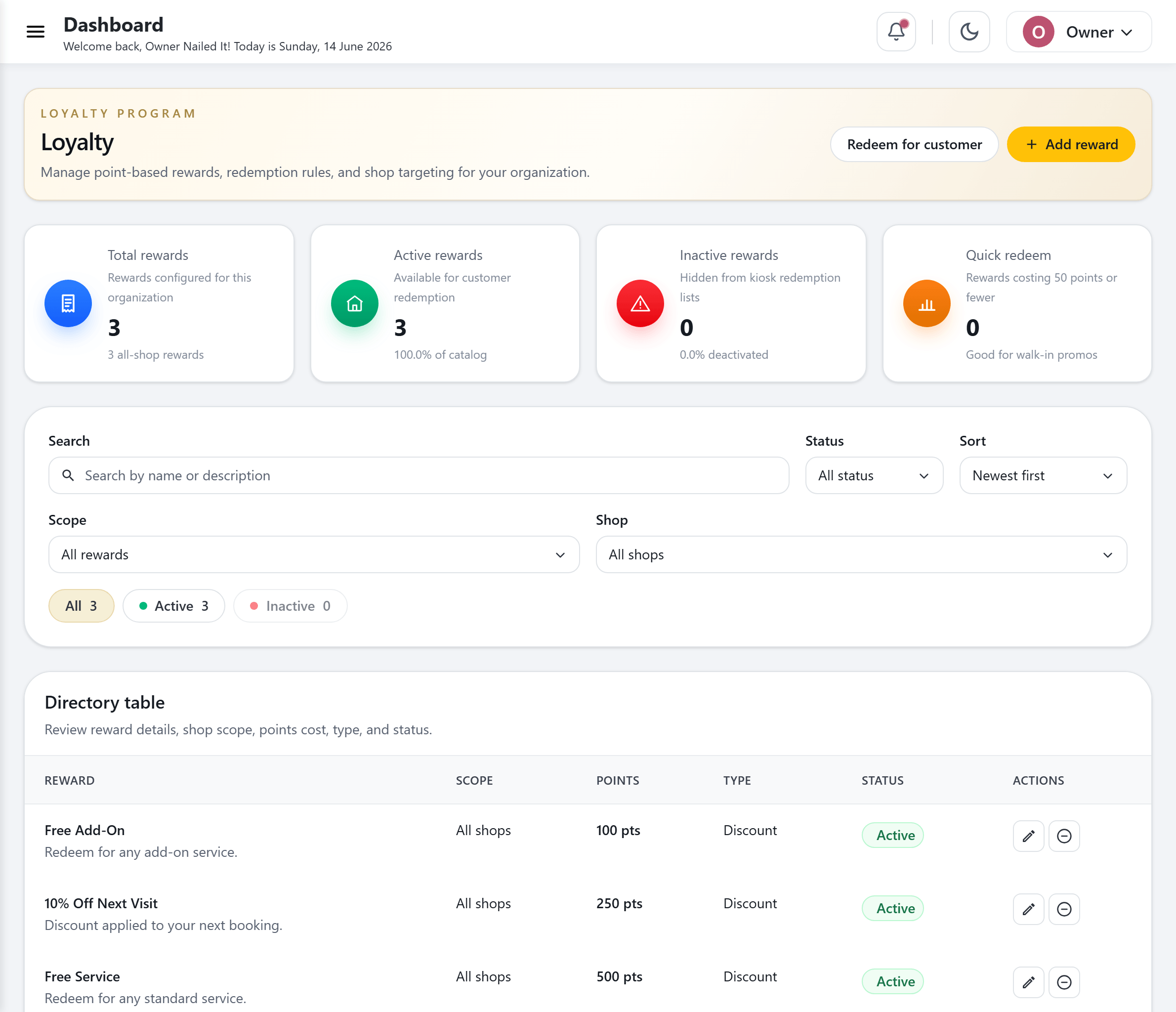 CheckIn loyalty rewards catalog with point-based rewards